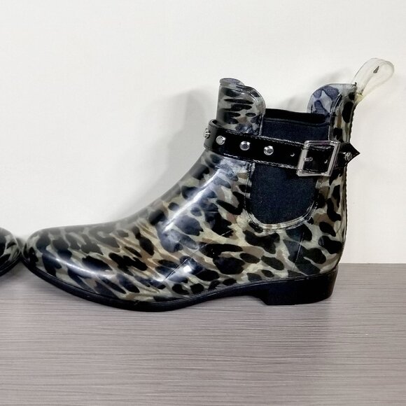 Halogen Leopard Print Studded Chelsea Rain Boots, Womens Size 8 M - Picture 8 of 11